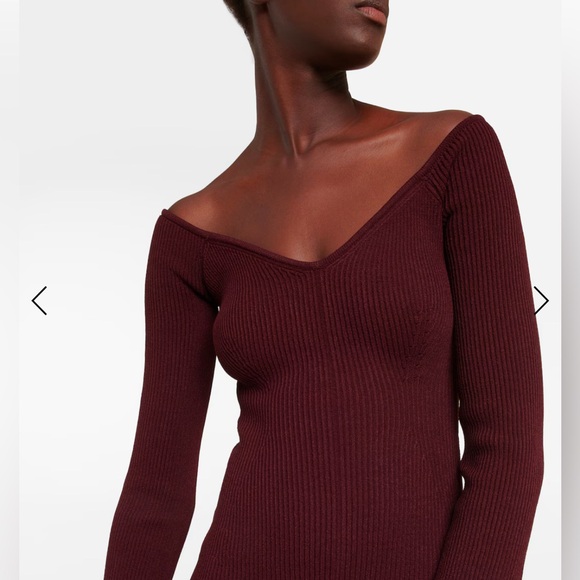 EUC Khaite Pia Off the Shoulder Ribbed Midi Dress in Merlot Sz M - Picture 4 of 8